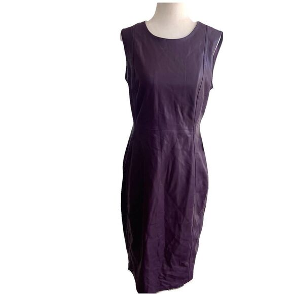 Calvin Klein Faux Leather Sleeveless Sheath Dress Purple Plum Size 8 - Picture 11 of 11